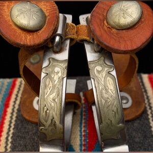 Mid Century Crockett Renalde Vintage Silver Overlay Collectible Spurs Cowboy